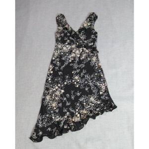 Vintage City Triangles Dress Women Sz M Black Floral Asymmetric Ruffle Party Y2K